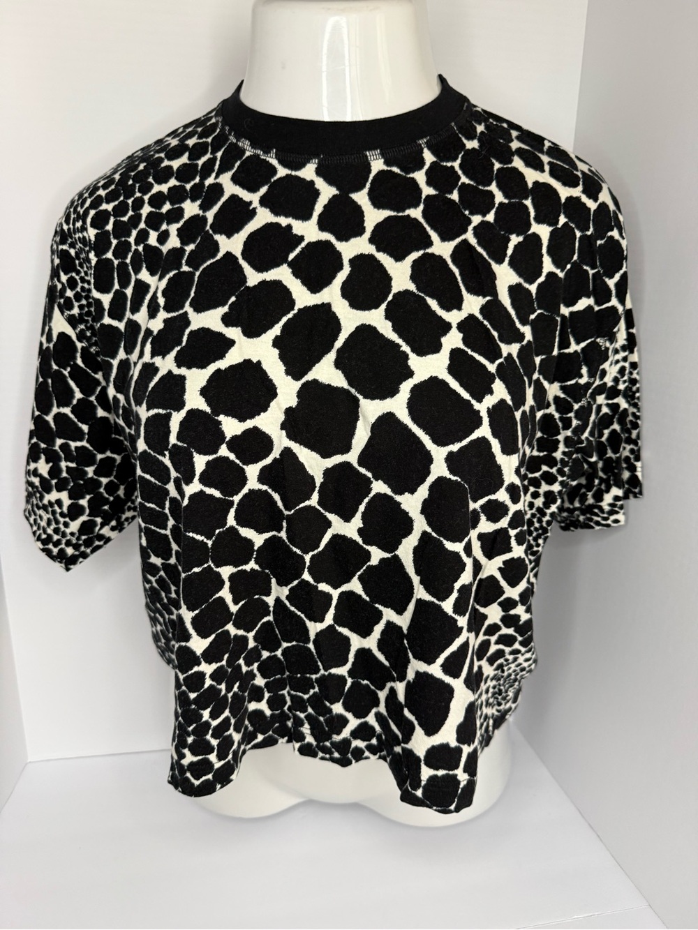 Topshop Black and White Animal Print Short Sleeve Tee